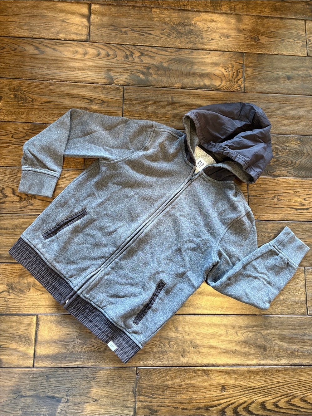 GAP Kids Two-Tone Gray Zip Hoodie with Dark Hood